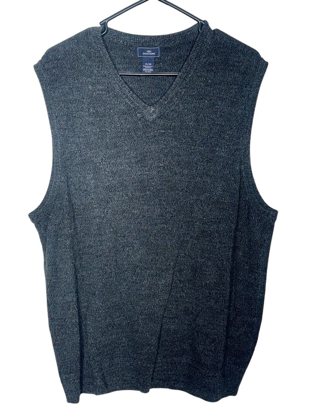 Dockers Sweater Vest Mens Size XL V Neck Sleeveless Kint Pullover Gray Acrylic